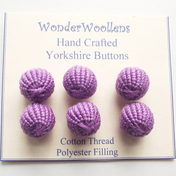 Yorkshire Buttons, Embellishments, Cotton Thread, Set of Six, Purple