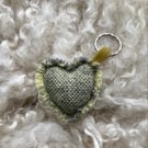 Heart Keyring - Pastel Yellow wool. Handwoven in Wales