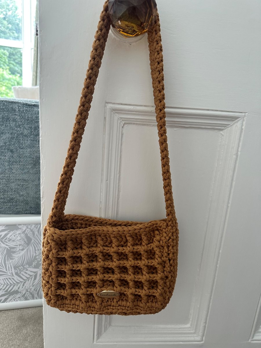 Tan Crochet Shoulder Bag