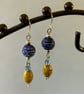 Denim Blue & Yellow Rustic Earrings. - Image 1