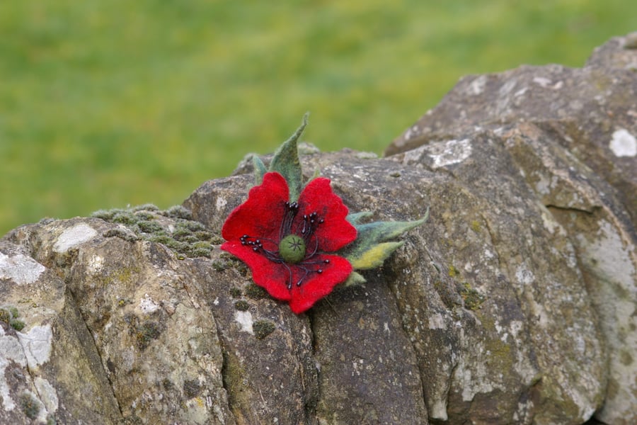 Red Felt Flower Brooch