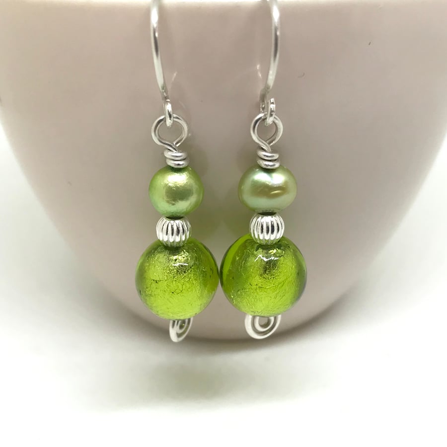 Bright Lime Green Earrings, Sterling Silver, Gift for Her