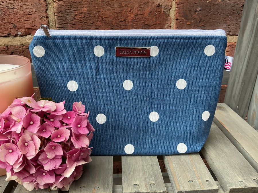 Blue Polka Dot Zip Pouch