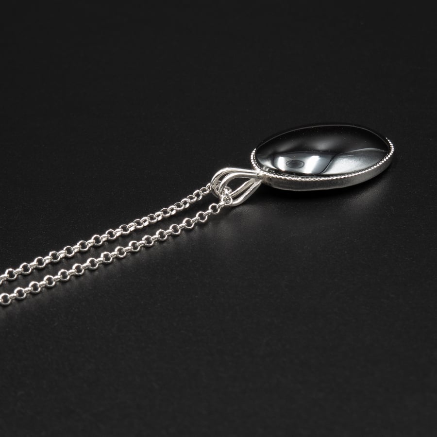 Hematite gemstone pendant necklace, Capricorn gift. 