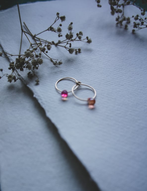 Gold Earring Hoops With Czech Glass Briolette Style Drop