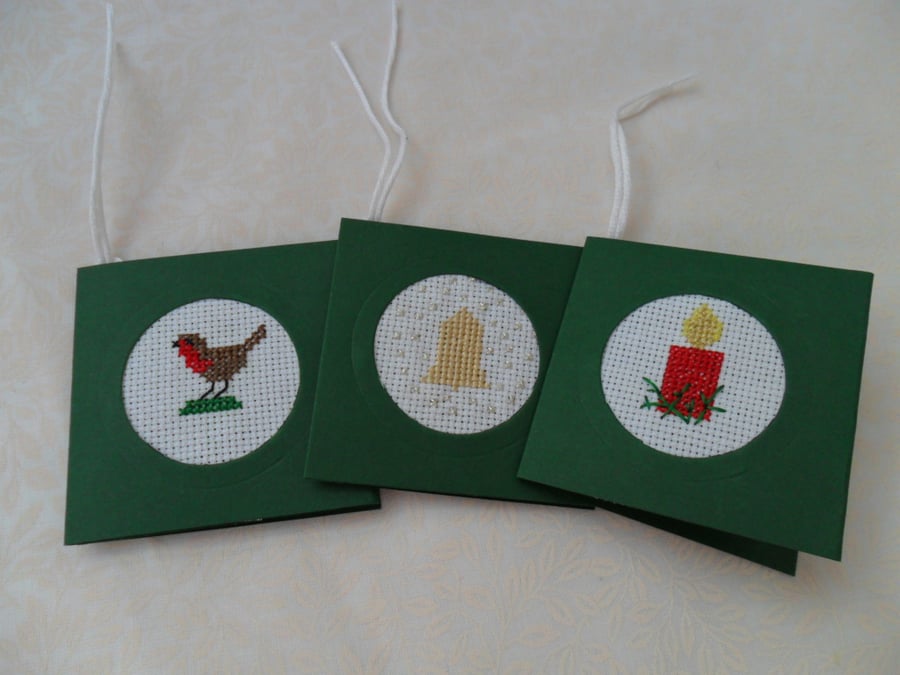 Christmas Gift Tags set of 3 Cross Stitch