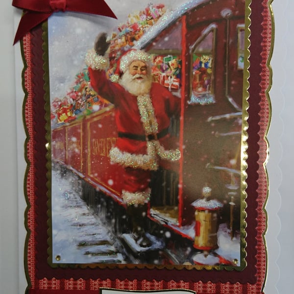 Handmade Christmas Card Santa on His Express Train Happy Christmas