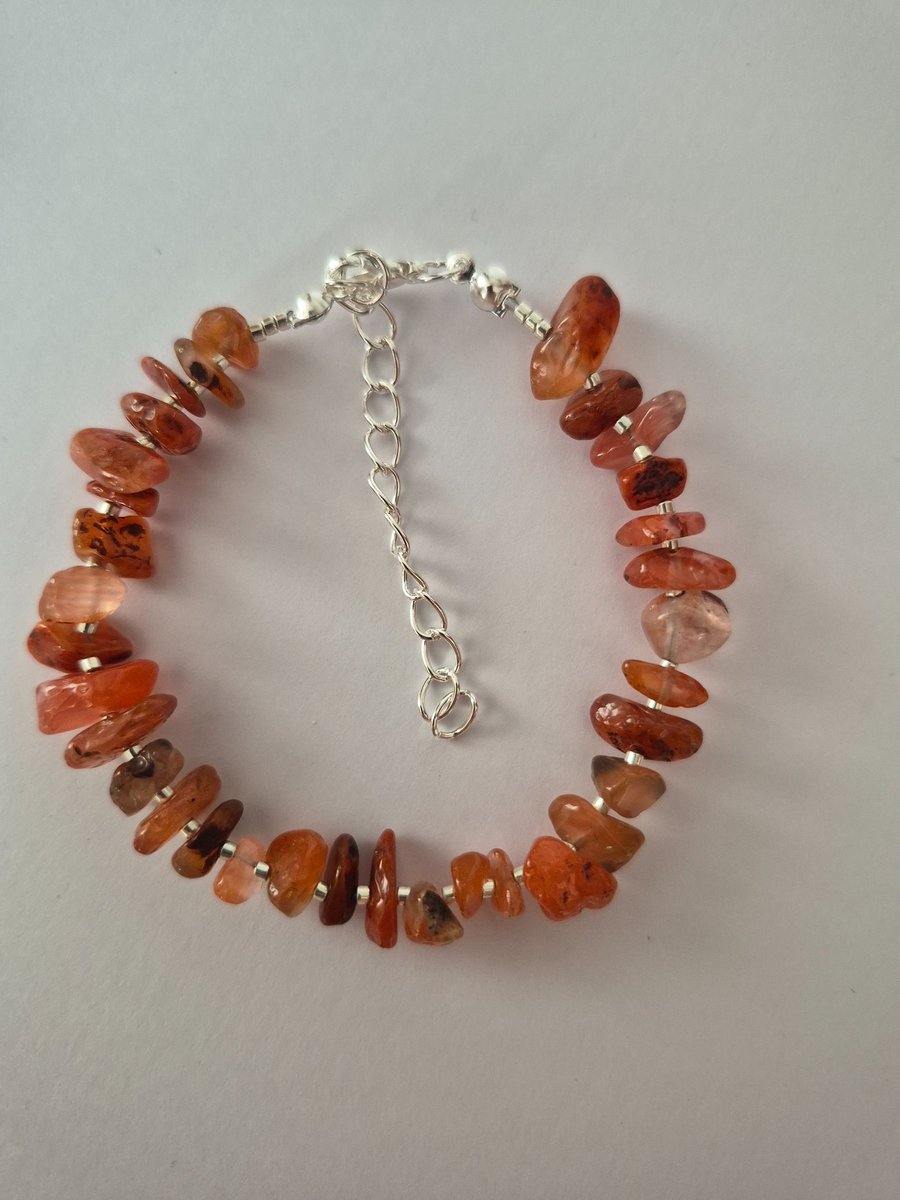 Carnelian Natural Stone Chip Handmade Bracelet - Handmade Jewellery 