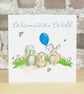 New Baby Card Animal Blue Balloon