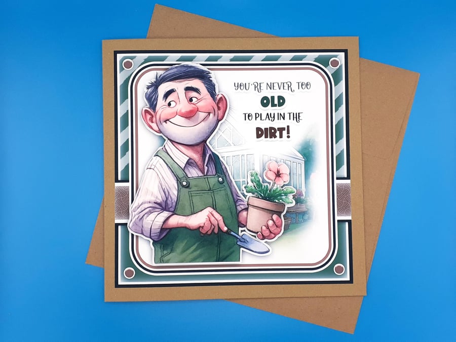 Funny Gardening Card For Him, Decoupage, Large