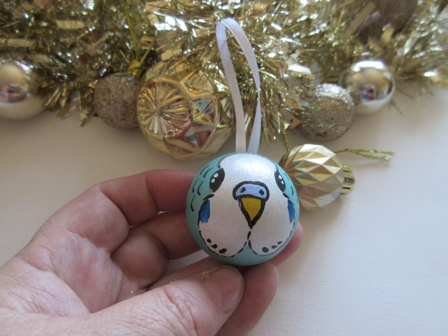 Christmas Tree Bauble Budgie Budgerigar Pet Bird Blue Hanging Decoration