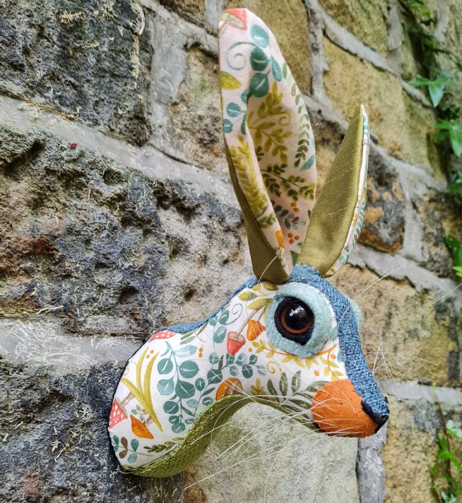 Faux hare head in magical woodland fabric - Miss Hecate by Crafted Creatures