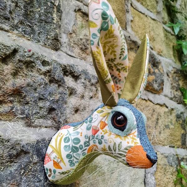 Faux hare head in magical woodland fabric - Miss Hecate by Crafted Creatures