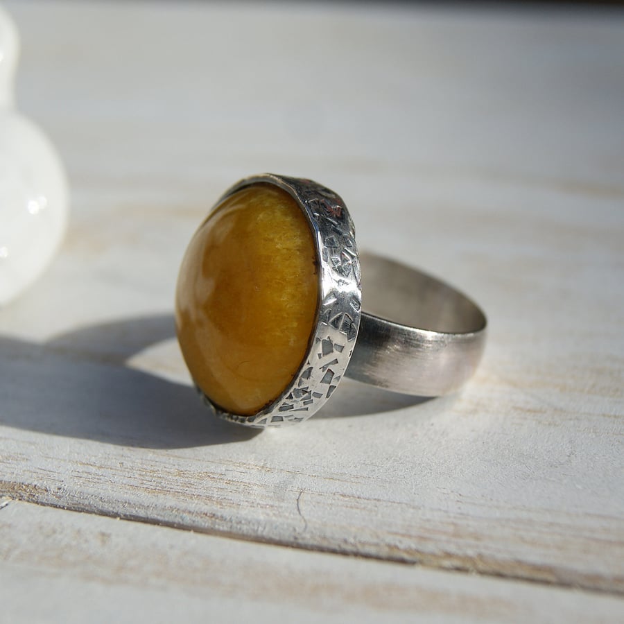Yellow Calcite Ring, Sterling Silver Chunky Ring, Rustic Jewellery