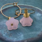 Pink Czech Glass Flowers Gold coil Gold Hoops Boho Drops Handmade Summer