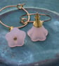 Pink Czech Glass Flowers Gold coil Gold Hoops Boho Drops Handmade Summer
