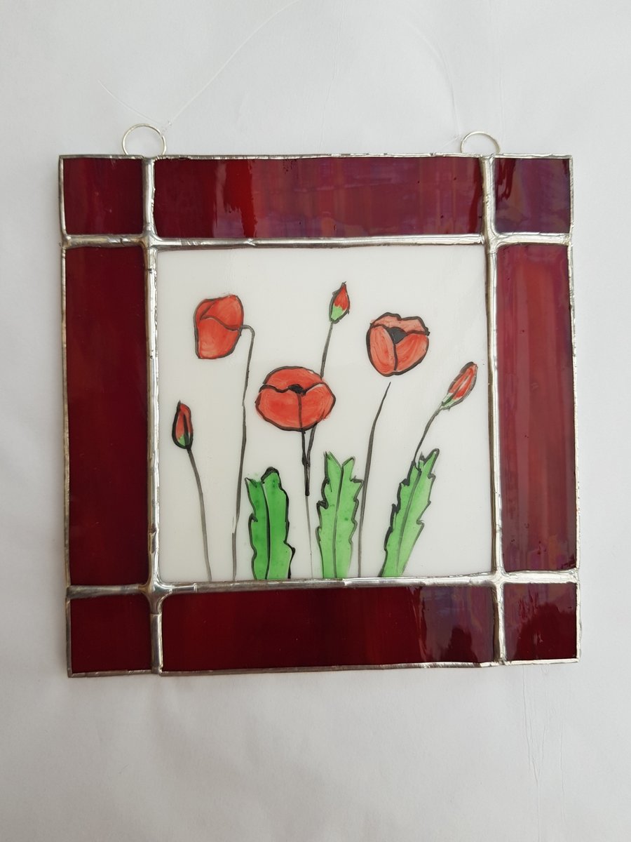 463 Stained Glass Poppy painting - handmade hanging decoration.