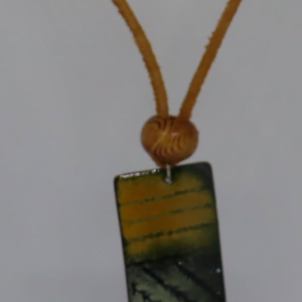 Sgraffito rectangular striped enamel pendant