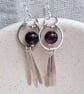 Fringe Earrings, Purple Amethyst Gemstone, Sterling Silver Hammered Jewellery - Image 4