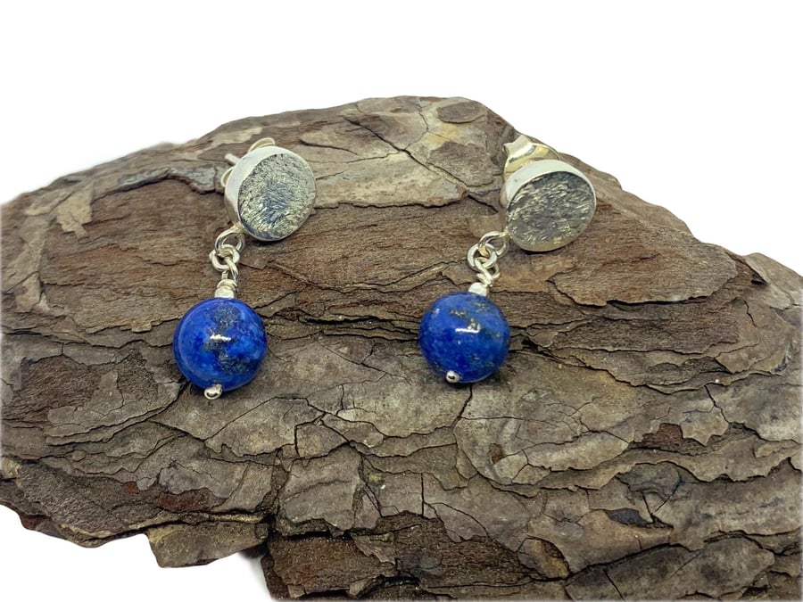 Round drop stud earrings with lapis lazuli