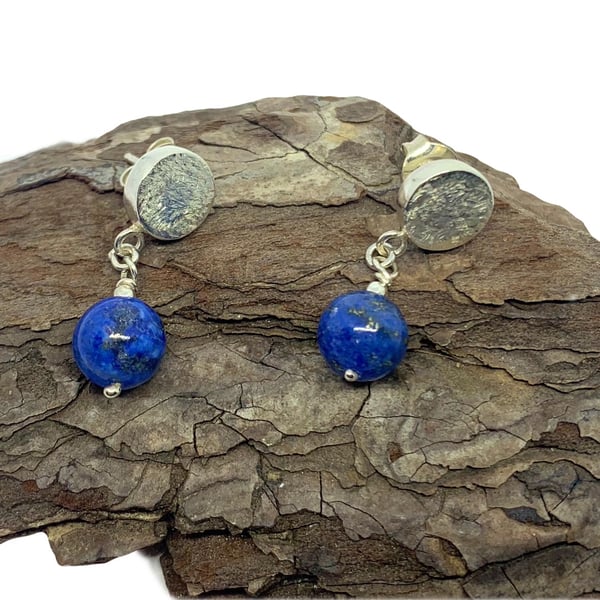 Round drop stud earrings with lapis lazuli