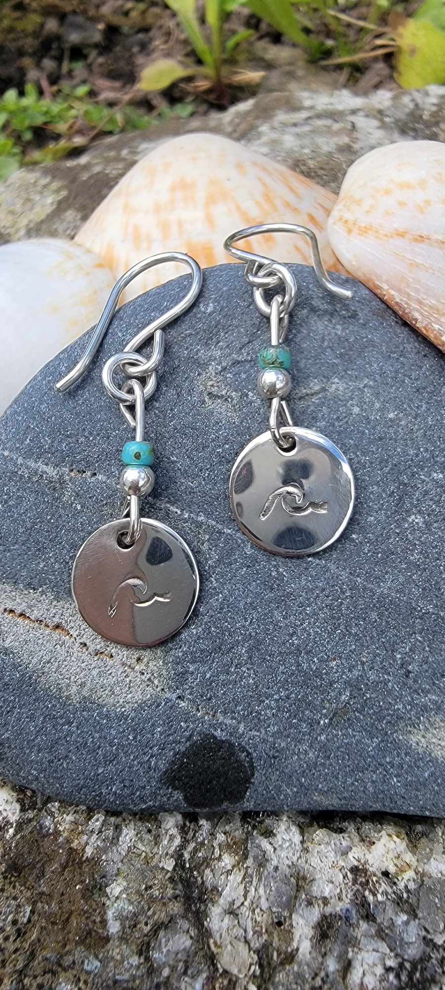 Sterling silver wave disc earrings 