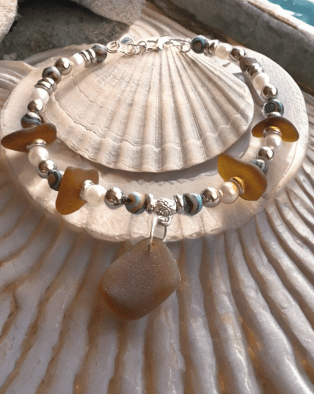 Sea glass silver bracelet 