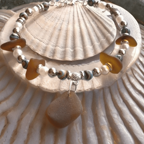 Sea glass silver bracelet 