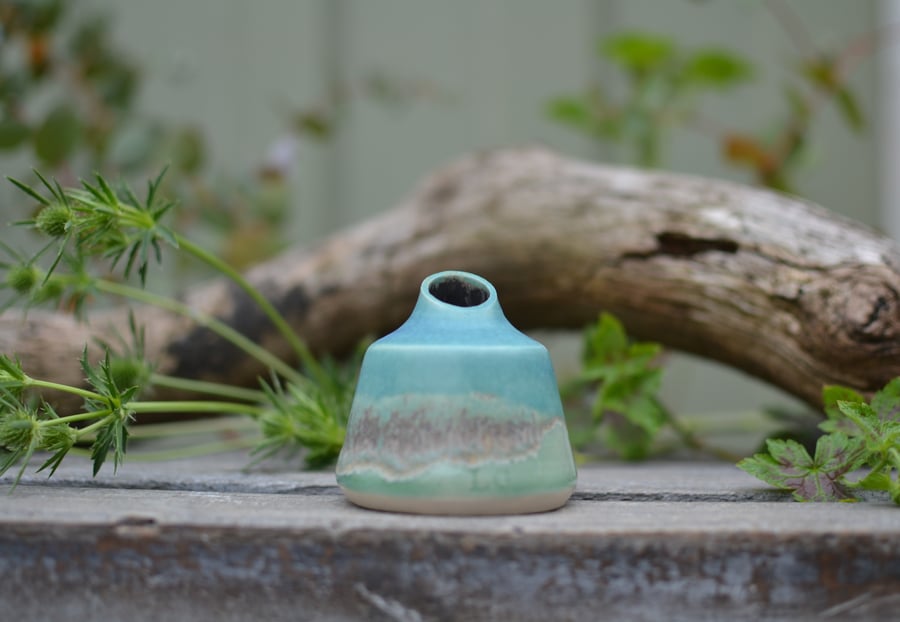 Skyline Ceramic Bud Vase - Beautifully glazed in turquoise and greens