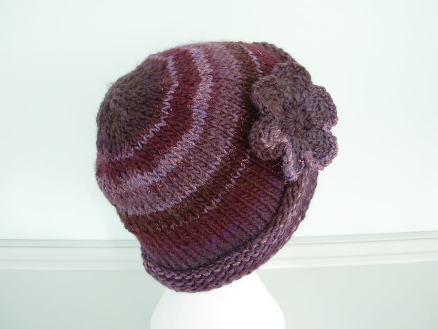 Knitted Beanie Hat for Adults Shades of Plum Folksy