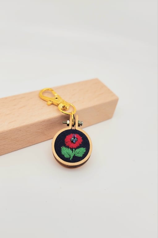 Keyring, Embroidered Keyring, Floral Keyring