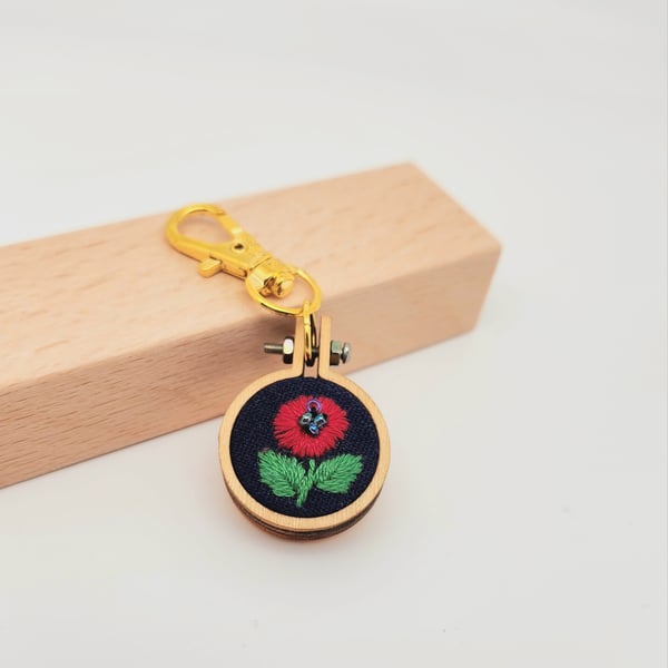 Keyring, Embroidered Keyring, Floral Keyring