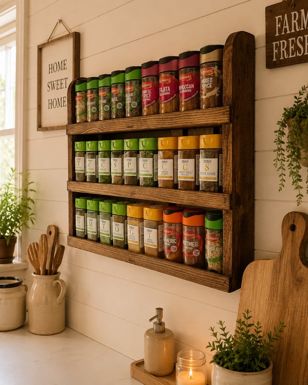Handmade rustic wooden spice rack 