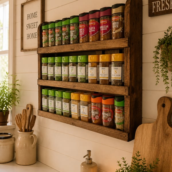 Handmade rustic wooden spice rack 