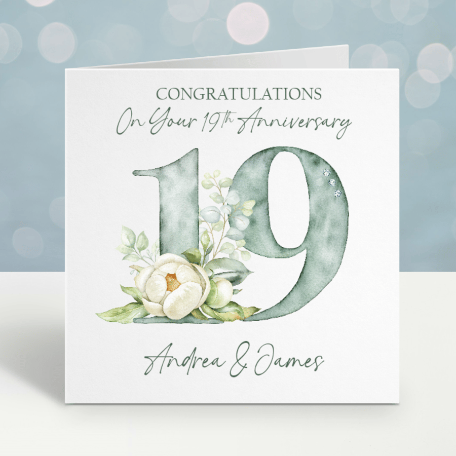 Handmade Personalised 19th Wedding Anniversary Card