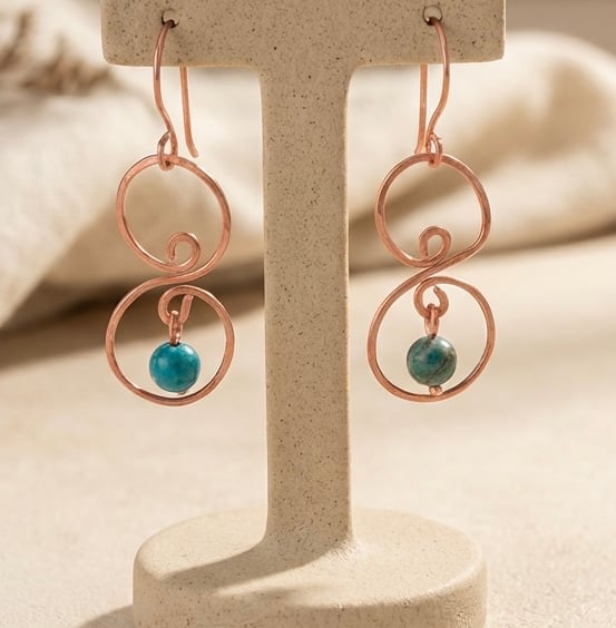 Hammered Copper & Turquoise Earrings