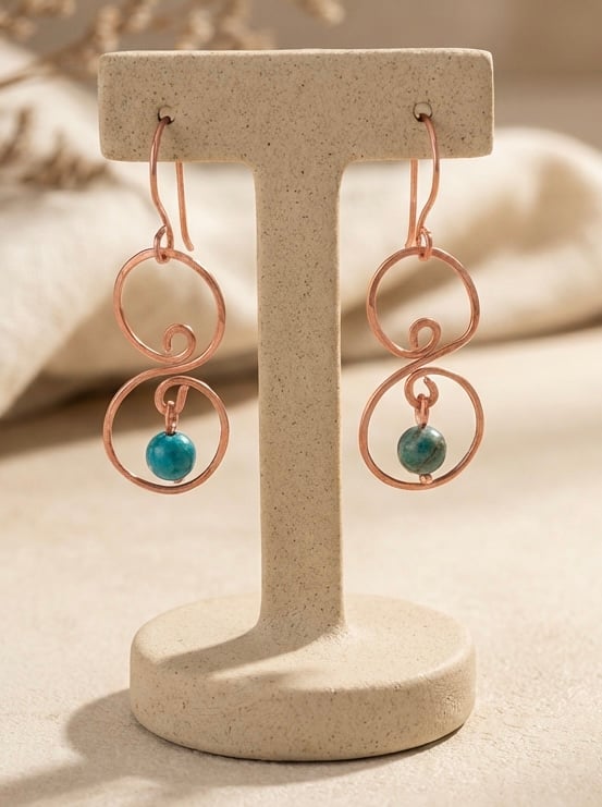 Hammered Copper & Turquoise Earrings