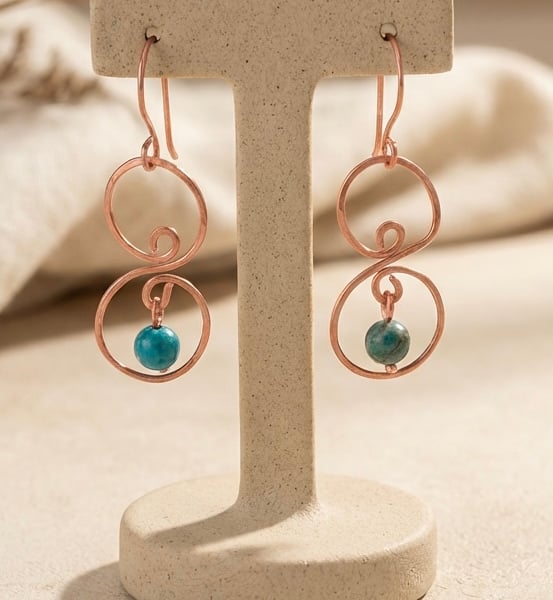 Hammered Copper & Turquoise Earrings