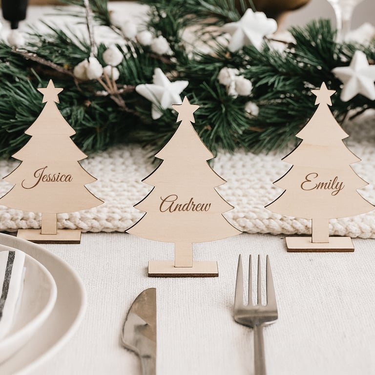 Personalised Wooden Christmas Tree Place Cards for Festive Table Settings