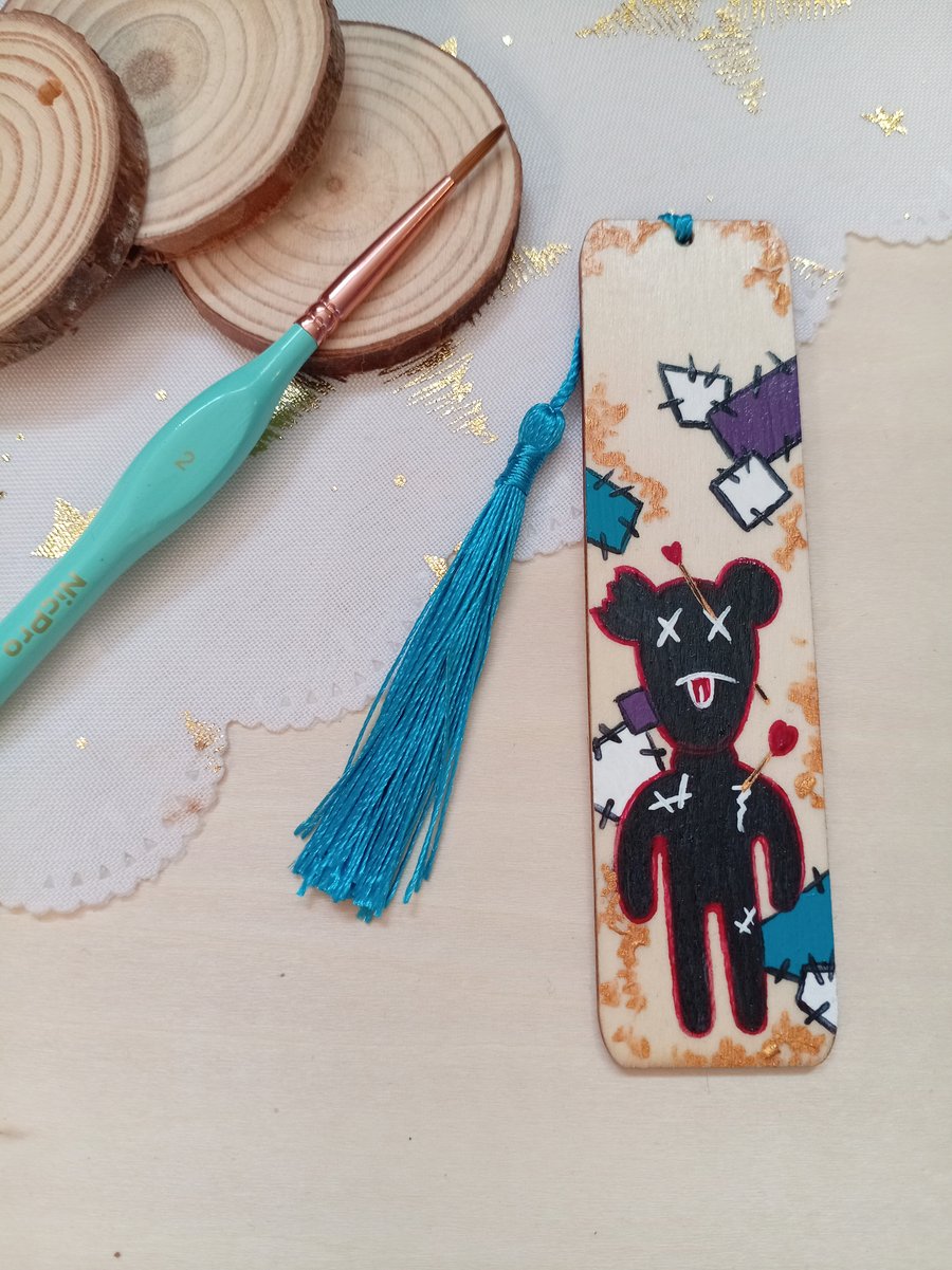 Wooden voodoo teddy bookmark 