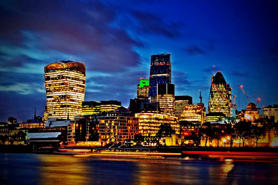 London Skyline Cityscape At Night Photograph Print