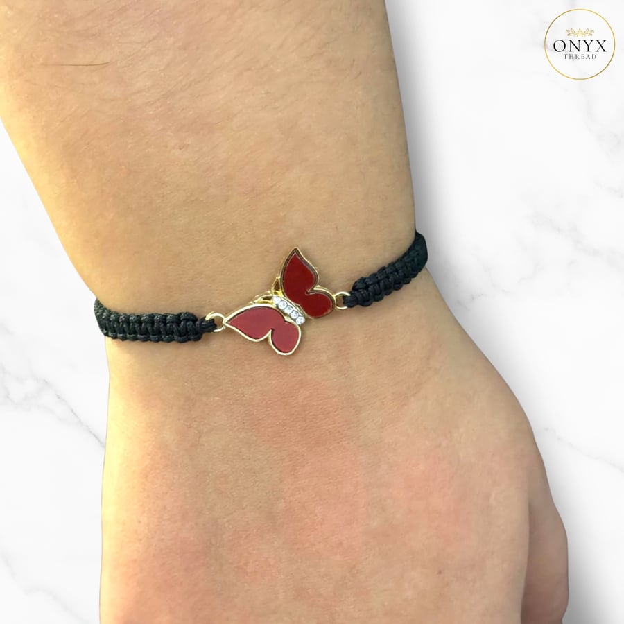Red Butterfly Bracelet - Gold Butterfly Charm Bracelet - Dainty Bracelet - Gift