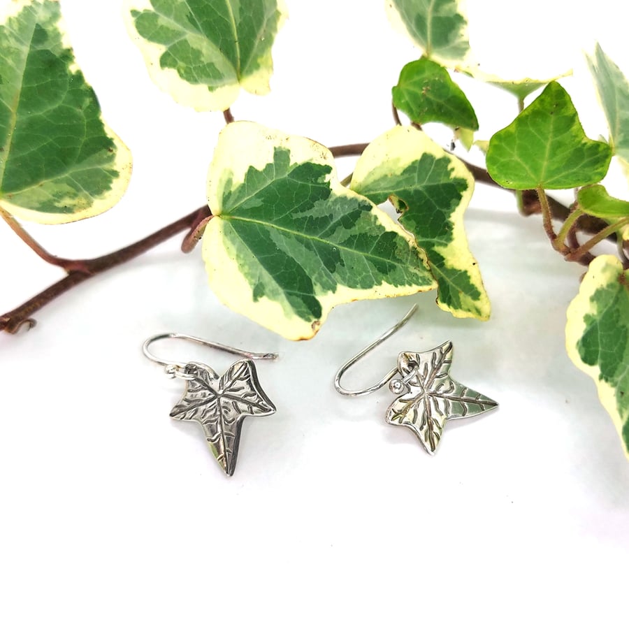 Silver Ivy Leaf drop earrings