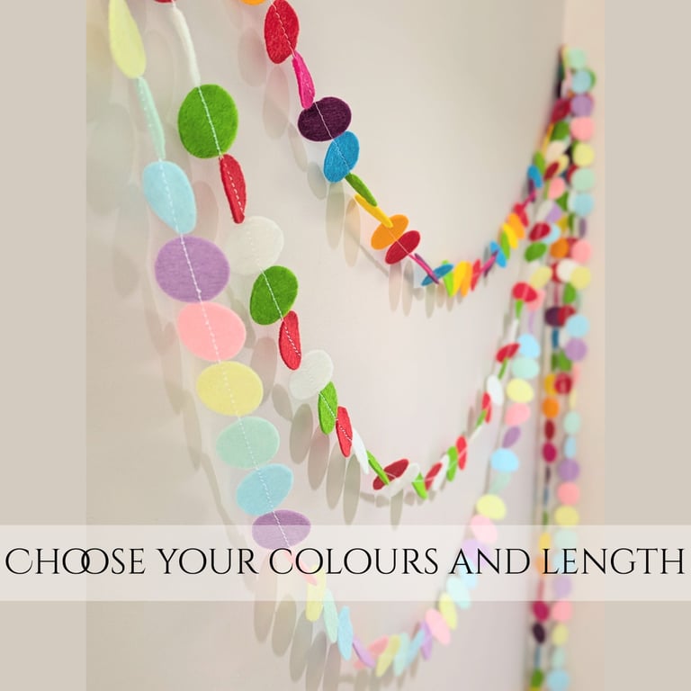 custom circle garland handmade from felt - choose your own colours and length