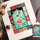 Mixed media birds and blooms artwork, gift for bird lover, bird painting