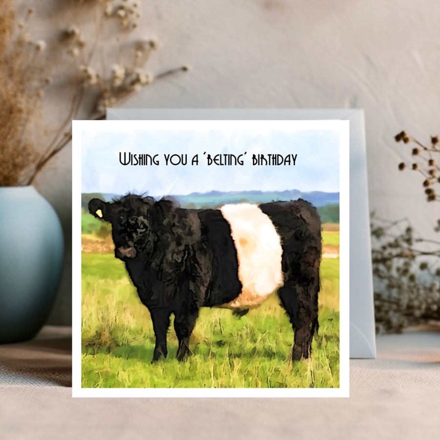 Cow Belted Galloway Cute Funny Card ready to be Personalised for any occasion