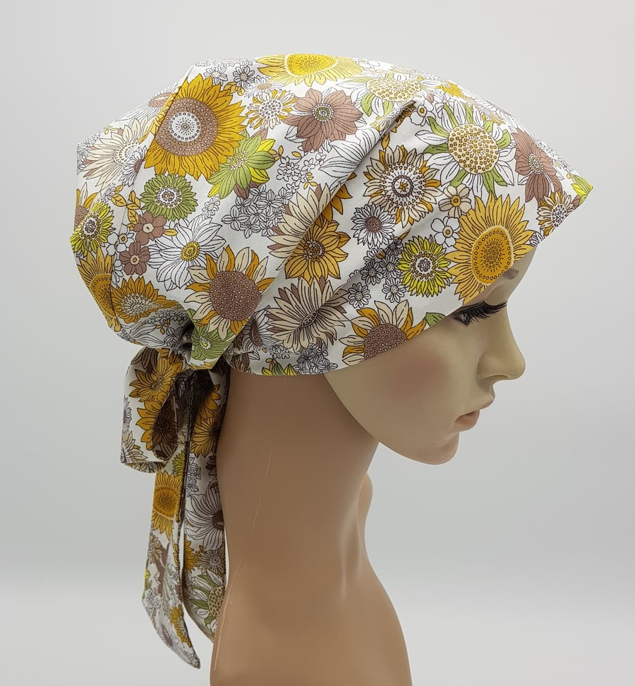 Cotton bonnet for women, nurse hair cover, elasticated reversible head wear
