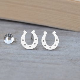 lucky horseshoe earring studs in sterling silver, handmade