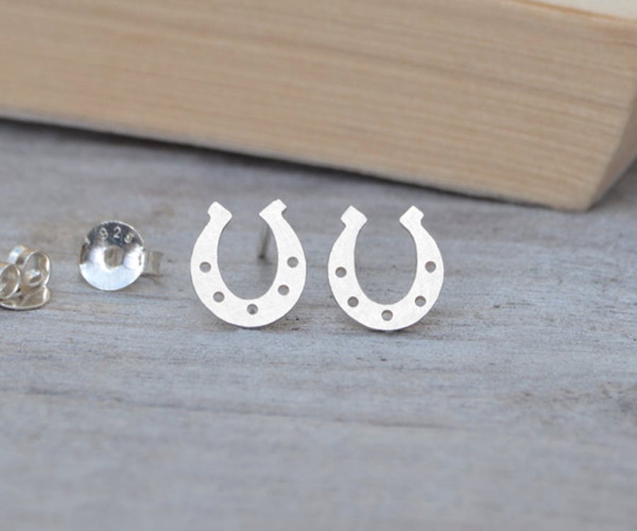 lucky horseshoe earring studs in sterling silver, handmade