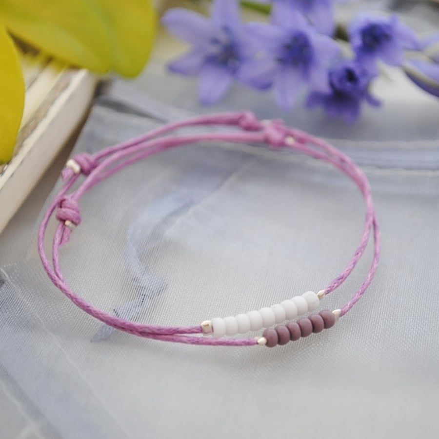 Friendship Bracelet-Double set violet with white & purple beads